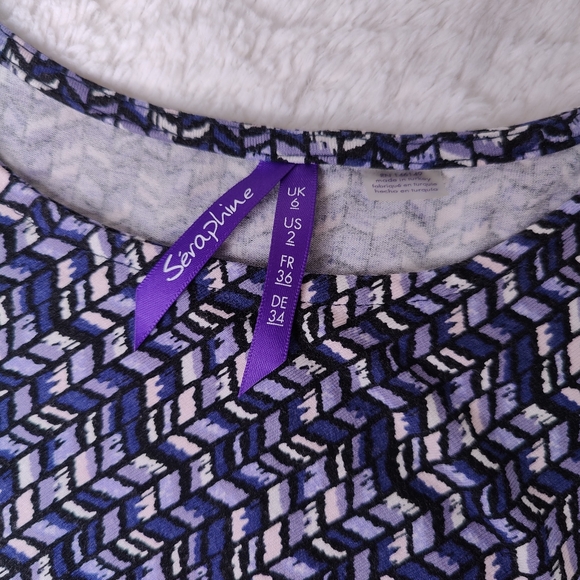 Seraphine Maternity Dress Chevron Print S US 2 UK 6 Blue Gray Geometric Ruching - Picture 8 of 14